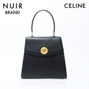 Celine Leather Logo Handbag Black